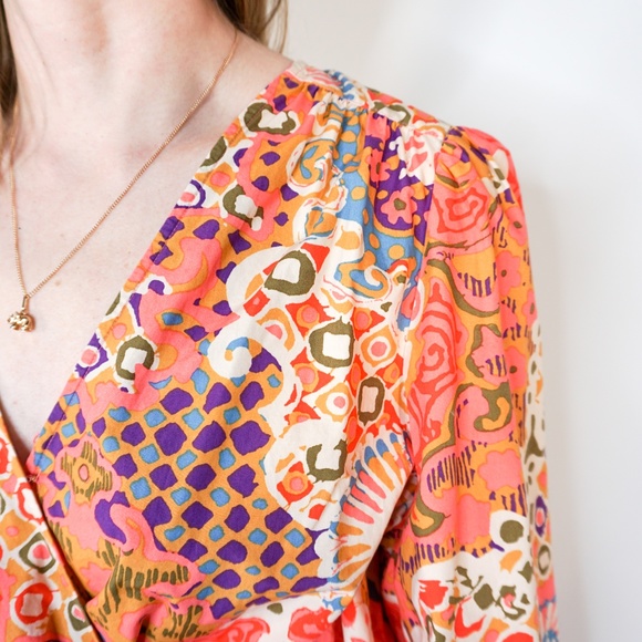 J. CREW Cotton Wrap Paisley Top Red Long Sleeve - Picture 6 of 7